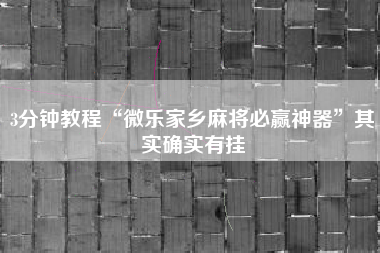 3分钟教程“微乐家乡麻将必赢神器”其实确实有挂