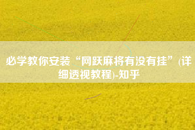 必学教你安装“网跃麻将有没有挂”(详细透视教程)-知乎