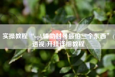 实操教程“wpk辅助封号最怕三个东西	”(透视)开挂详细教程