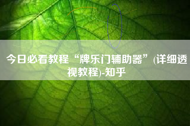 今日必看教程“牌乐门辅助器	”(详细透视教程)-知乎